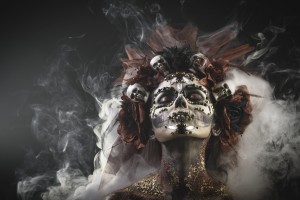 Young girl in the image of Santa Muerte
